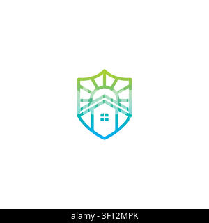 Sun Home Logo Vektorillustration. Haus-Sonne-Symbol Stock Vektor