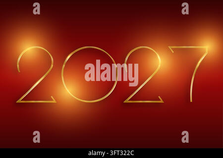 2027 Neujahrs-Logo-Design in goldener Luxus-Textur für Feiertags-Grüßkarte, Vorlage, Einladung, Kalender, Party, goldenes leuchtendes Neon-Effekt festlich Stock Vektor