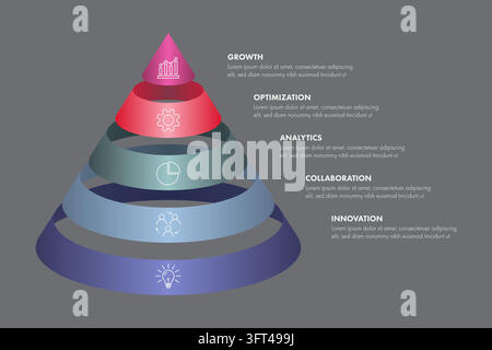 3D-Geschäftstrichter-Infografikdiagramm mit fünf Ebenen Stock Vektor