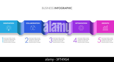 5 Schritte 3D Band Business Infografik Banner Vorlage Stock Vektor