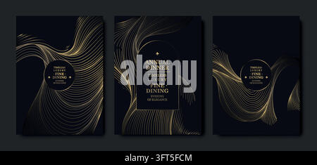 Eleganter goldener abstrakter Hintergrund mit geometrischen Mustern, Premium-Linien, raffiniertem Rahmen. Art-déco-wellige Gala-Einladungen, VIP-Event-Karten, Business Stock Vektor