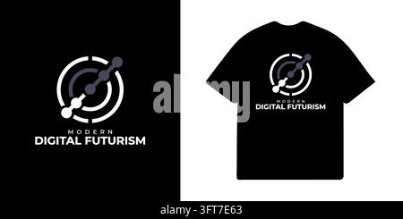 Modernes Digitales Futurismus Vektor T-Shirt Design mit abstraktem Technologie-Grafik und Bekleidungs-Mockup Stock Vektor