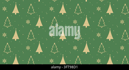 Nahtlose Mustervektoren mit Weihnachtsbäumen, Schneeflocken und Sternelementen. Elegante wiederholte Winterhintergrundtextur für Feiertags-Wallpaper Stock Vektor
