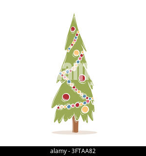 Vektorillustration eines geschmückten Weihnachtsbaums mit farbenfrohen Ornamenten Stock Vektor