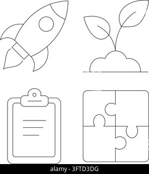 Geschäftsstart-up-Wachstumslinien-Icons-Set isoliert auf weißem Hintergrund Stock Vektor