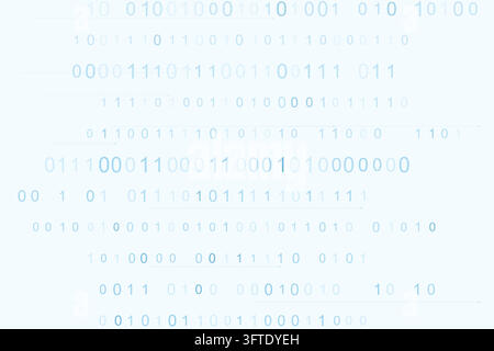 Abstrakter Binärcode-Digitaldatenfluss-Hintergrund mit blauen cyanfarbenen Zahlen und futuristischem Technologie-Muster auf Weiß Stock Vektor