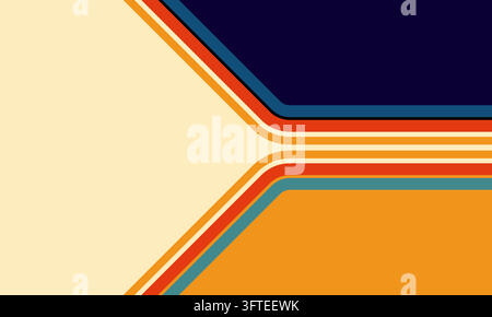 Geometrische Linien bilden ein dynamisches, abstraktes Muster. Kräftige Farben erzeugen ein Retro-, energiegeladenes Gefühl. Lebhafte Farbtöne stehen im Kontrast zu weichen, neutralen Tönen. Stock Vektor