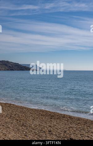 Eine Aussicht vom Weymouth Beach an einem sonnigen Frühlingsmorgen Stockfoto