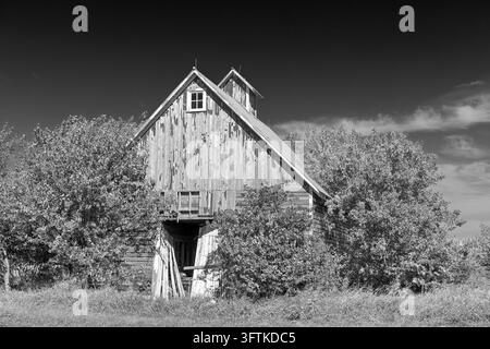 Eine antike Holzbarn in Henderson County, Illinois im Herbst. Stockfoto