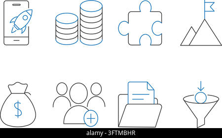 Geschäftsstart-Finanzstrategie-Marketing-Symbole-Vektor auf weißem Hintergrund Stock Vektor