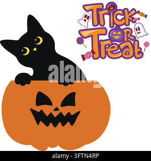 Halloween-Schwarzkater in Kürbis-Jack-O-Laternen-Clipart-Set Stock Vektor
