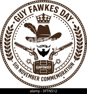 Guy-Fawkes-Day-Gedenkbriefmarken-Feuerabend-Runde Wappen Stock Vektor