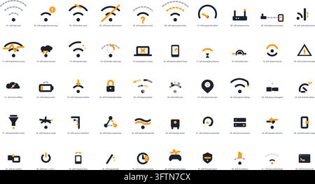 Schwaches Wifi-Signal-Symbolset, langsamer Internetverbindungs-Router-Fehlerzeichen Stock Vektor