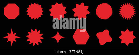 Red Starburst Sunburst Sale Badge Set Promo Preisauszeichnung Aufkleber Stock Vektor
