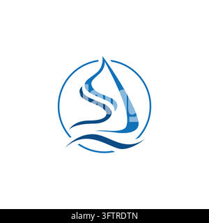 Abstraktes kreisförmiges Segelboot-Wellen-Linien-Kunst-Vektor-Logo-Vorlage mit Buchstaben-S-Monogramm im blauen Farbverlauf Stock Vektor