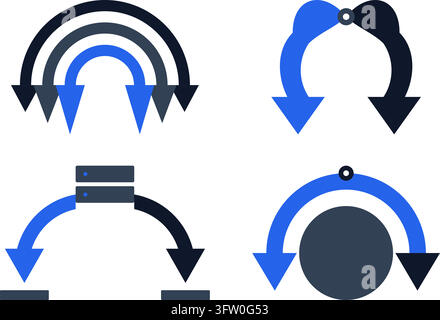 Satz von gebogenen Pfeil-Icons im blauen und schwarzen Vektorstil für Download- und Datentransfer-Konzepte Stock Vektor