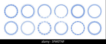 Runder Rahmen. Kreisförmiges Plattenornament, florale Logodekoration oder Dolce-Vita-Hohlschnittdesign. Italienische wellige Bordüre, niedliche Linienbordüren mit Spitzen- und Blumendetails. Vektorpattern isolierte Illustration Stock Vektor