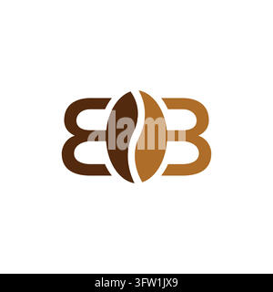 Symmetrisches Buchstaben-BB-Monogramm-Vektor-Logo-Vorlage mit zentrierter negativer Kaffeebohnen-Platzfläche Stock Vektor