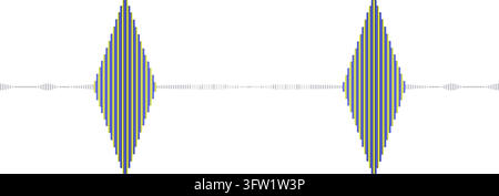 Grafik mit digitaler Klangwelle mit zwei blauen und gelben rautenförmigen Audiotonfrequenzmustern, isoliert auf einem schlichten weißen Hintergrund Stock Vektor