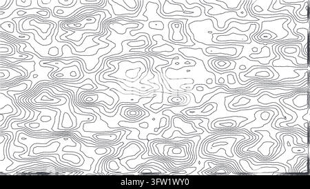 Vektorgrafik einer topografischen Karte mit schwarzen und weißen Höhenlinien, die ein abstraktes Muster mit Kopierraum für Design-Hintergründe erzeugen Stock Vektor