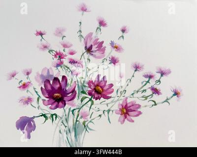 Rosa Farben Blumenstrauß Wasserfarenhintergrund Stockfoto