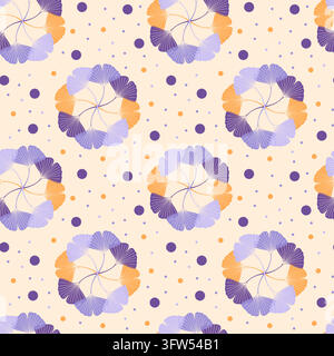 Pastellfarbene Blütenblätter wirbeln in eleganten, sich wiederholenden Blumenmotiven. Lila- und Orangetöne kontrastieren sanft vor einem cremigen Hintergrund Stock Vektor