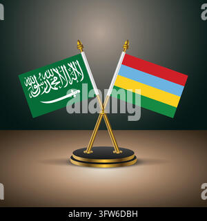 Saudi-Arabien und Mauritius-Flagge auf dem Tisch. repräsentiert bilaterale Beziehungen Stock Vektor