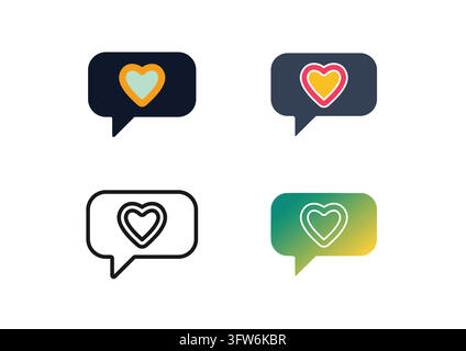 Diese Vektor-Symbolsammlung zeigt Sprechblasen mit Herzsymbolen, die Social-Media-Likes und positives Feedback darstellen. Entworfen in Stock Vektor