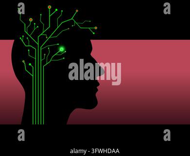 Datengetriebenes Denken: Eine Metapher für Analytik, Big-Data-Verarbeitung, Gedankenbergbau und wie Informationen durch den menschlichen Verstand fließen und ihn prägen. Stockfoto