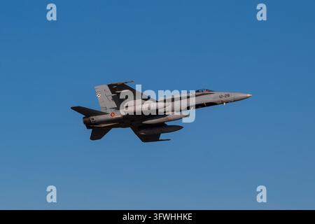 Torrejon de Ardoz, Spanien - 12. Okt 2026: McDonnell Douglas EF-18A Hornet Kampfflugzeug C.15-70 (12-28) der spanischen Luft- und Weltraumstreitkräfte Ala 12 Stockfoto