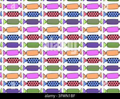 Bonbons, Gummi- oder Gelee-Geburtstagsmuster, nahtloses Muster, farbige handgezeichnete Illustration. Vektorgrafik-Linien-Tintenkunst. Hintergrund für Banner, Druck für Stoff Stock Vektor