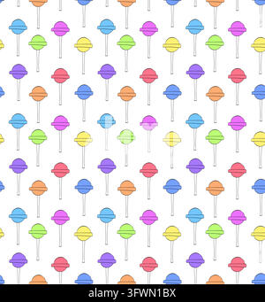Süßer Lutscher-Geburtstags-Muster nahtloses Muster farbige handgezeichnete Illustration. Vektor-Grafik-Linien-Tinten-Kunst. Party-Element, festliche Dekoration, Feier Stock Vektor