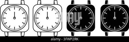 Schwarz-Weiß-Uhr-Symbol-Set, isolierte Stoppuhr-Symbole, quadratisches Timer-Design-Element. Stock Vektor