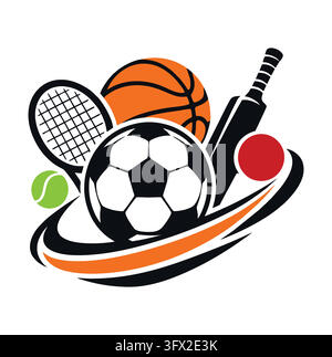 Professionelle Moderne Multi-Sport-Ausrüstung Sammlung Ball Schläger Schläger Logo Design Stock Vektor
