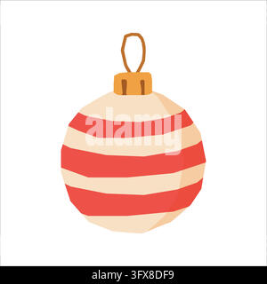 Rot-weiß gestrechter Weihnachtskugel-Ornament-Vektor-Illustration Stock Vektor