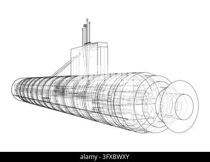 Drahtgitter-U-Boot-Technische Illustration. Vektor Stock Vektor