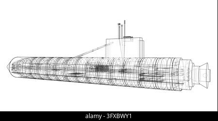 Drahtgitter-U-Boot-Technische Illustration. Vektor Stock Vektor