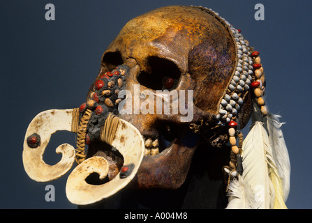 Papua-Neu-Guinea Schädel Schädel Hirn Schwenken des Todes Kopf Schädel Zauberei Hexerei Magie Stockfoto