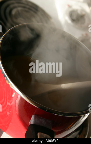 Unter ständigem Rühren Suppe auf einem Kochfeld Küche Stockfoto