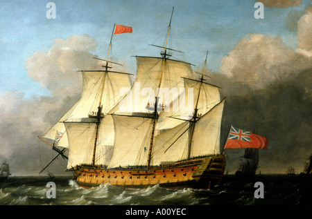 HMS Victory 1793 Gemälde von Swaine England UK Admiral Lord Horatio Nelson Krieg Schlacht Segelschiff Trafalgar Nelsonia Schiffe Stockfoto