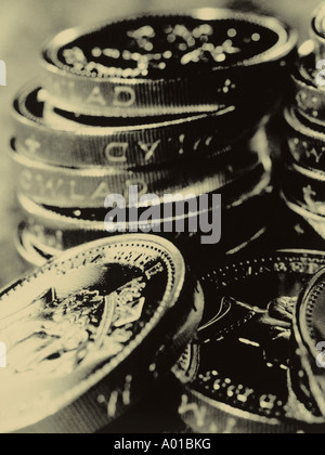 Stapel von einem Pfund Sterling Münzen Stockfoto