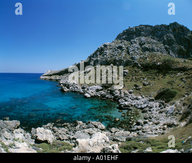 Feraklos Festung Auf Einem Felsenhuegel, Burgruine, Felsenkueste, Meeresbucht, Steilfelsen, Steilkueste, Charaki, Rhodos, Dodekanes Stockfoto