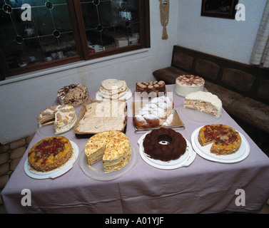 D-Birgland-Schwend, fränkischen Jura, Oberpfalz, Bayern, Gästehaus Anni, Kuchenbuffet, Gateau, Schicht Kuchen Stockfoto