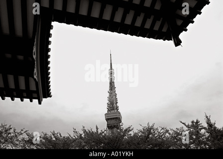 San'en-Zan Kodo-in Zojoji (Zojoji Tempel). Tokyo Tower auf Rückseite. Minato-Ku Bezirk. Tokyo. Japan. Stockfoto