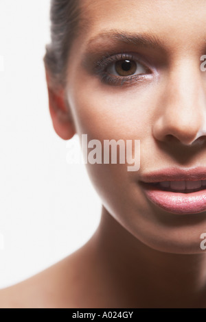 Junge Frau Gesicht, Porträt, beschnitten Stockfoto