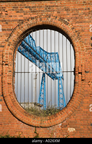 Tees Transporter Bridge, oder die Middlesbrough Transporter Aerial Transfer Ferry Bridge ist die am weitesten stromabwärts gelegene Brücke über den Fluss Tees, England Stockfoto