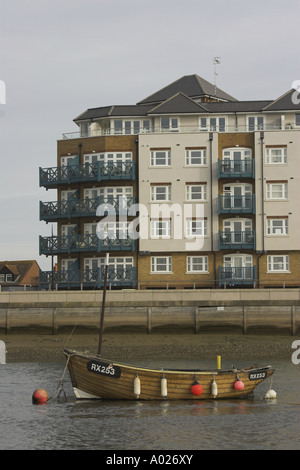 Eine Neuentwicklung von Ufergegendhäuser neben dem Fluss Adur in West Sussex, Südengland. Stockfoto