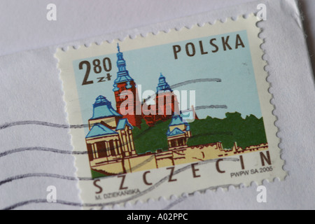 Polnische Briefmarke mit Bild von Szczecin Stockfoto
