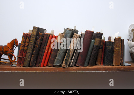 Antiquarische Bücher in einem Regal in einem alten Einzimmer-Schule-Haus in New England USA Stockfoto