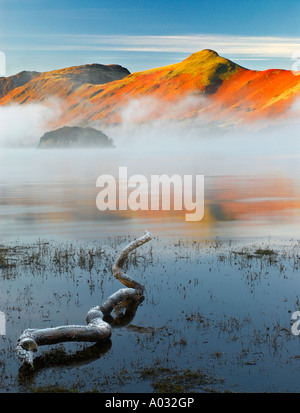 Eine gefrorene anmelden Derwentwater mit Blick auf Catbells Seenplatte Cumbria UK Stockfoto